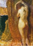 unknow artist Nude Leaning against a Rock Overlooking the Sea, oil painting reproduction